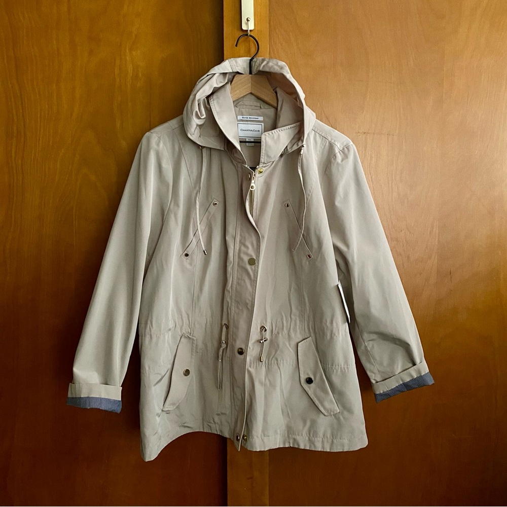 Charter Club Beige Water Resistant Hooded Jacket Petite XL